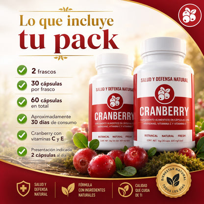 CRANBERRY X2 + Vitaminas C y E | Pack X2 para 30 días